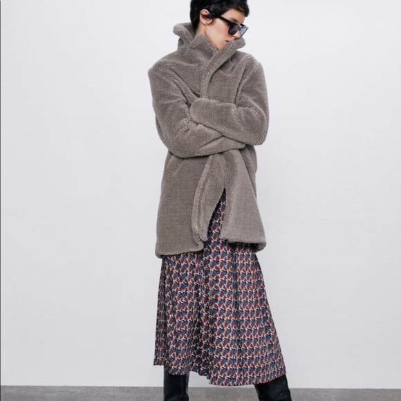 Grey teddy coat zara Clearance